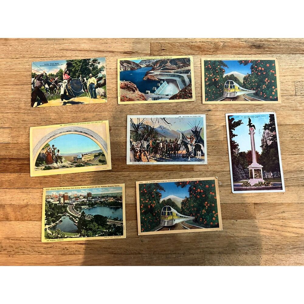 Vintage variety lot of 8 linen used postcards 1948